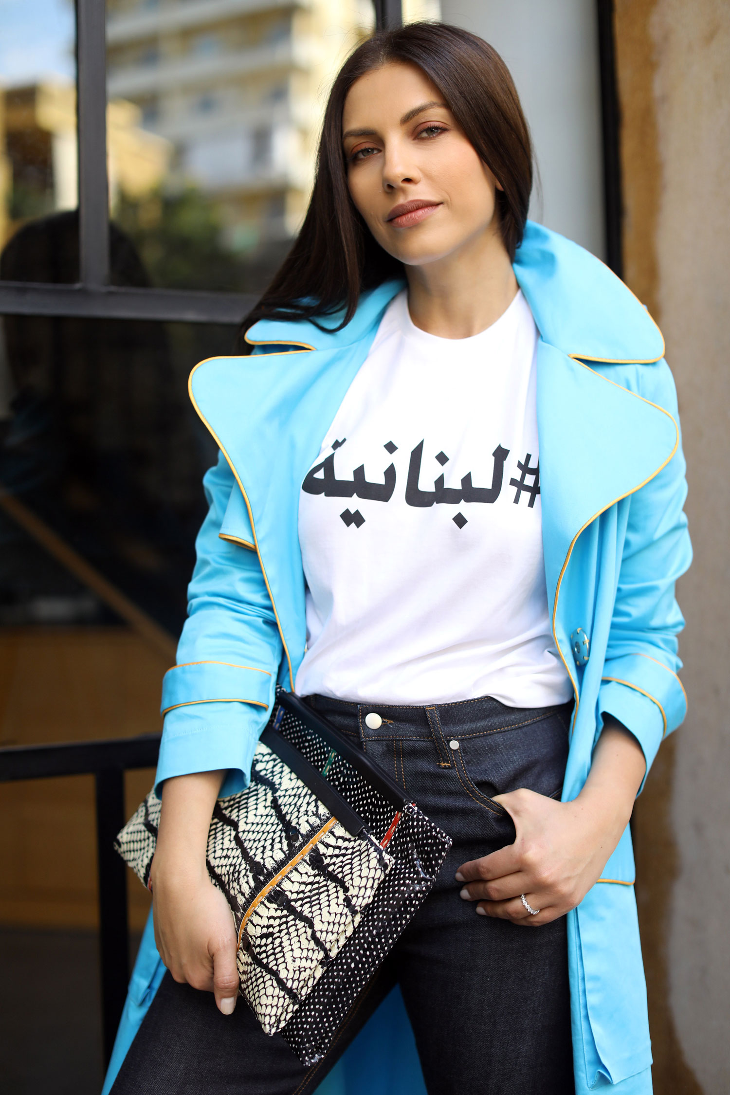 Statement coat and graphic tshirt